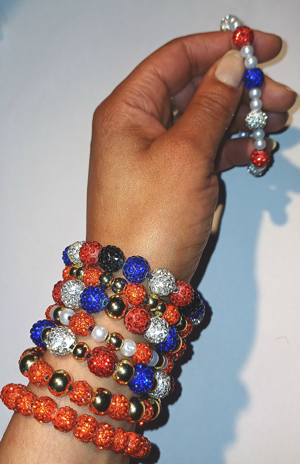 WK Armband – Rood, Wit, Blauw met imitatie Parels (Chique Editie)